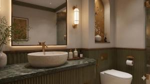 a bathroom with a sink and a toilet at Pristine Living at Tokyo Riverside PIK2 in Muara