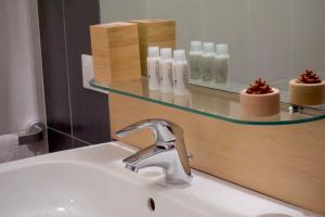 a bathroom with a sink and a mirror and a sink at Hotel Radis in Forni di Sotto