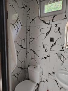 a bathroom with a toilet and a sink at Sun ray in Ch'ik'unet'i
