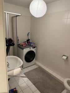 a bathroom with a washing machine and a sink at Exklusives Dach-Loft Helles Wohnerlebnis in Elmshorn