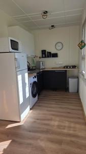 a kitchen with a washing machine and a washer at Aliise Garden Guesthause in Pärnu