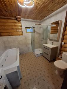 a bathroom with a tub and a toilet and a sink at Outbreak 3 bedroom house with outdoor pool, BBQ and dining in Pirita in Corjova +34 photos