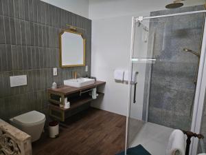 a bathroom with a sink and a shower at B&B Monumentaal Logeren in Zierikzee +30 photos