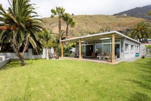 a house with a palm tree in the yard at Views Spacious Villa in El Rincón