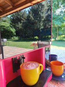 a drink in two cups sitting on a table at Eko Dworek tylko 1500m do wejścia Energylandii in Zator