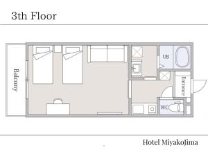 a drawing of a floor plan of a small apartment at Hotel Miyakojima in Miyako-jima