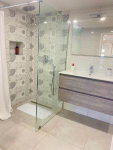 a bathroom with a shower and a sink at Dora Apartman in Tomislavgrad