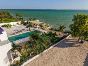 an aerial view of a resort with a swimming pool and the ocean at beacfront villa claudius ,michamvi in Michamvi