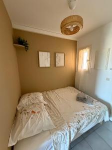 a bedroom with a large bed in a room at Apartment - Beach - AC - Private parking in Saint-Cyprien-Plage