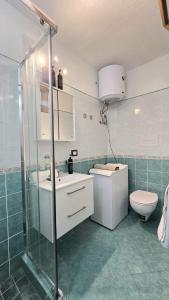 a bathroom with a toilet and a sink and a shower at The Nest & The Crest in Maratea