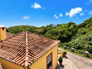a roof of a house with mountains in the background at Emiliana in Puntallana