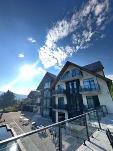 a view of a building with a patio at Royal Forest Dilijan in Dilijan