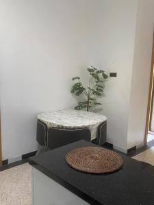 a table with a stool with a plant on it at Belle Villa in Casablanca