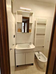 a white bathroom with a sink and a toilet at Casa dello sciatore in Limone Piemonte +20 photos
