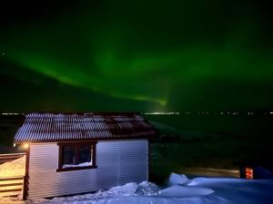 a house with the aurora in the sky at Vestra-Fíflholt cabin 3 in Hvolsvöllur +11 photos