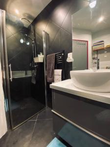 a bathroom with a sink and a shower at Le Domaine d'Elissois in Saint-Nicolas-de-Redon