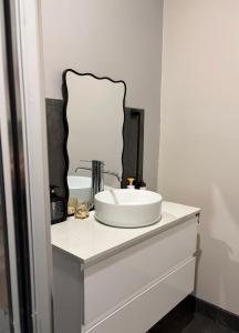 a bathroom with a sink and a mirror on a counter at Private big ROOM 20mins to Airport, 5mins to station in St Albans