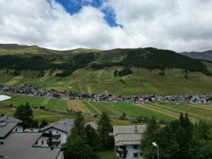 a view of a town with a mountain in the background at Hotel Duc De Rohan in Livigno