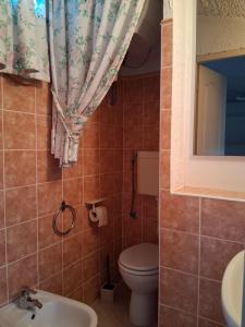 a bathroom with a toilet and a sink at Maison Laujo en bord de mer in Santa-Maria-Poggio