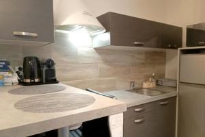 a kitchen with a sink and a refrigerator at Bright and quiet studio in Nice in Nice