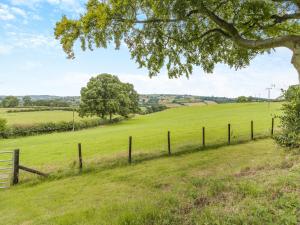 a fence in a field with a tree at Mavis Cottage in Kington
