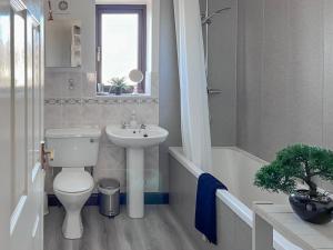 a bathroom with a toilet and a sink and a tub at Combe Cairn in Millom