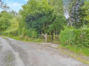 a dirt road next to a fence and trees at Steep Holm in Kington