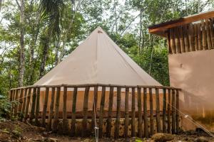 a teepee in a forest with a wooden fence at Barreo Nova Eco Resort in Abrafo