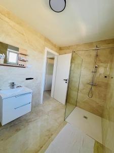 ein Badezimmer mit Dusche und Waschbecken in der Unterkunft Vale in Benkovac + 74 Fotos