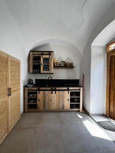 a kitchen with a counter and a sink in a room at Ferienwohnung Strohblume 2 in Rust