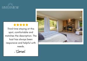 a bedroom with a bed and a fireplace at Riverview - Private Hot Tub - Sleeps 12 in Sea Ranch