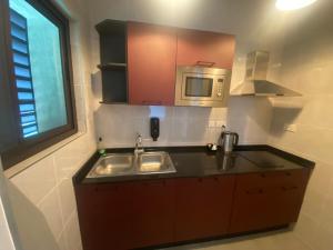 a small kitchen with a sink and a microwave at Casa Bianca in Accra