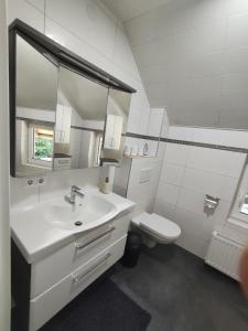 a white bathroom with a sink and a toilet at Alpenhaus Claudia in Radenthein