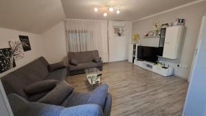 a living room with two couches and a television at Apartman Majetić in Otočac