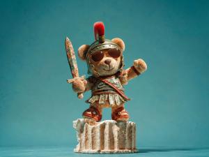 a teddy bear wearing a helmet and holding a sword at ibis Styles Nimes Gare Centre in Nîmes