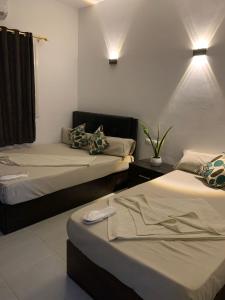 a room with two beds and two lights on the wall at Voya Residence Dahab in Dahab
