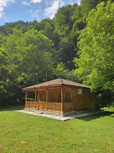 a small wooden cabin in a field of grass at Kaghu in Martvili
