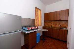 a small kitchen with a counter and a sink at Vila Pushimi Klaudio in Velipojë