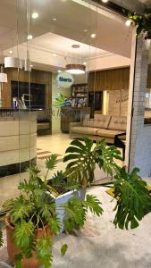 a lobby with potted plants in a building at Pousada Villa Atlântica in Balneário Camboriú