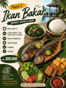 a flyer for a hawaiian restaurant with fish and rice at Palm Cozy Villa 4 in Pasauran
