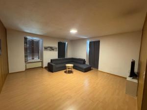 a living room with a couch and a table at Blue Ocean in Göschenen