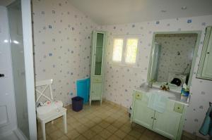 a bathroom with a sink and a mirror at La Maison Rose in Mhère +21 photos