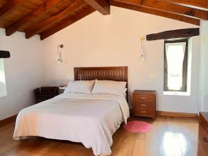 a bedroom with a large bed and a window at Casa Menta in Pomar de Valdivia