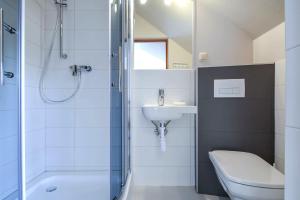 a bathroom with a shower and a toilet and a sink at Pokoje nad Dunajcem in Biały Dunajec +17 photos