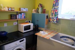 a small kitchen with a microwave and a sink at The Little Hatbox in Newburgh