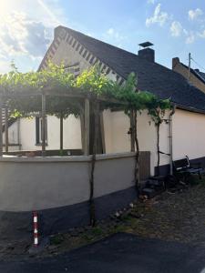 a white house with a porch with vines at Ferienwohnung Alte Metzgerei in Mesenich