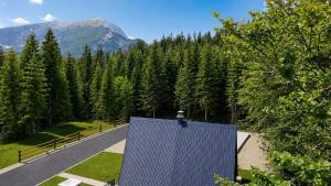 a gate on a road with a mountain in the background at Magic Forest Durmitor in Motički Gaj
