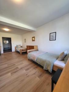 a bedroom with two beds and a couch in it at Studio in Fürstenfeld