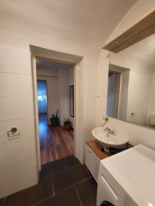 a bathroom with a sink and a mirror at Studio in Fürstenfeld +39 photos