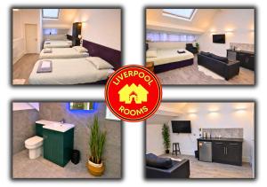 a collage of four pictures of a hotel room at Williamson Suites - Apartment 2 in Liverpool